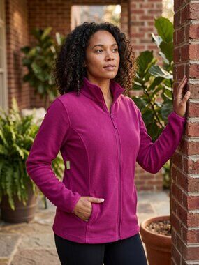 Made For Life Women's Purple Fleece Jacket W/ Full Zip And Mock Neck Small